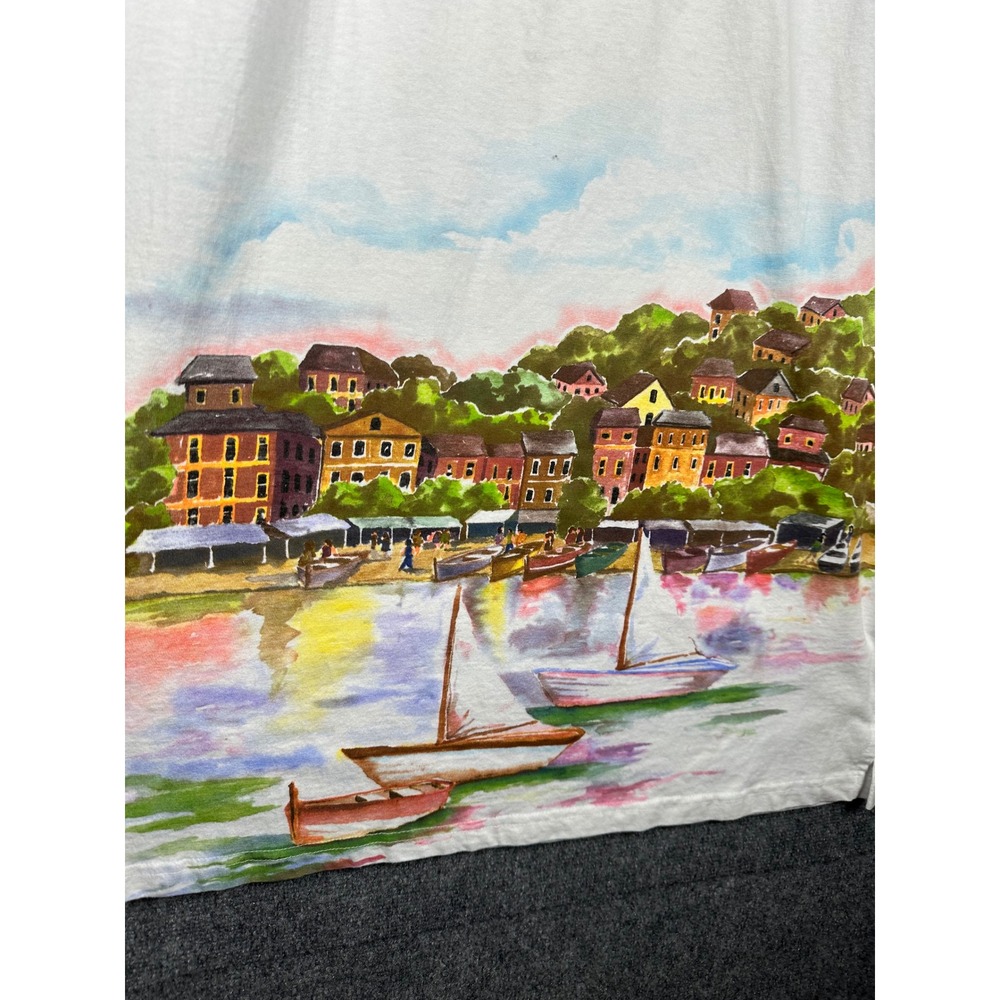 Maze Womens Coastal Watercolor Graphic Maxi Dress White Medium M Cotton Pockets - Picture 12 of 13